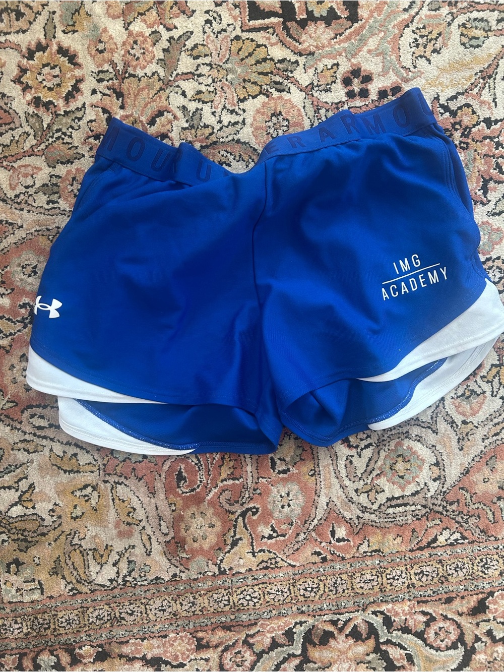 Under Armour Women’s Royal Blue IMG Academy Running Shorts with White Trim